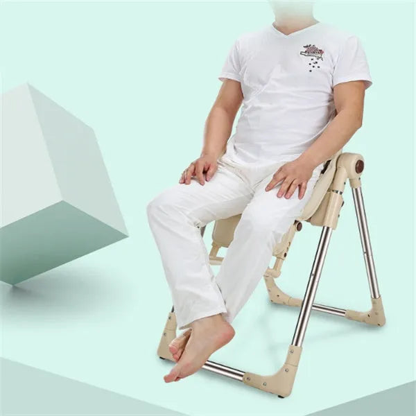 Baby chair for toddlers in blue, gold, green, or pink, made from eco-friendly plate with a stable, non-wheeled base.