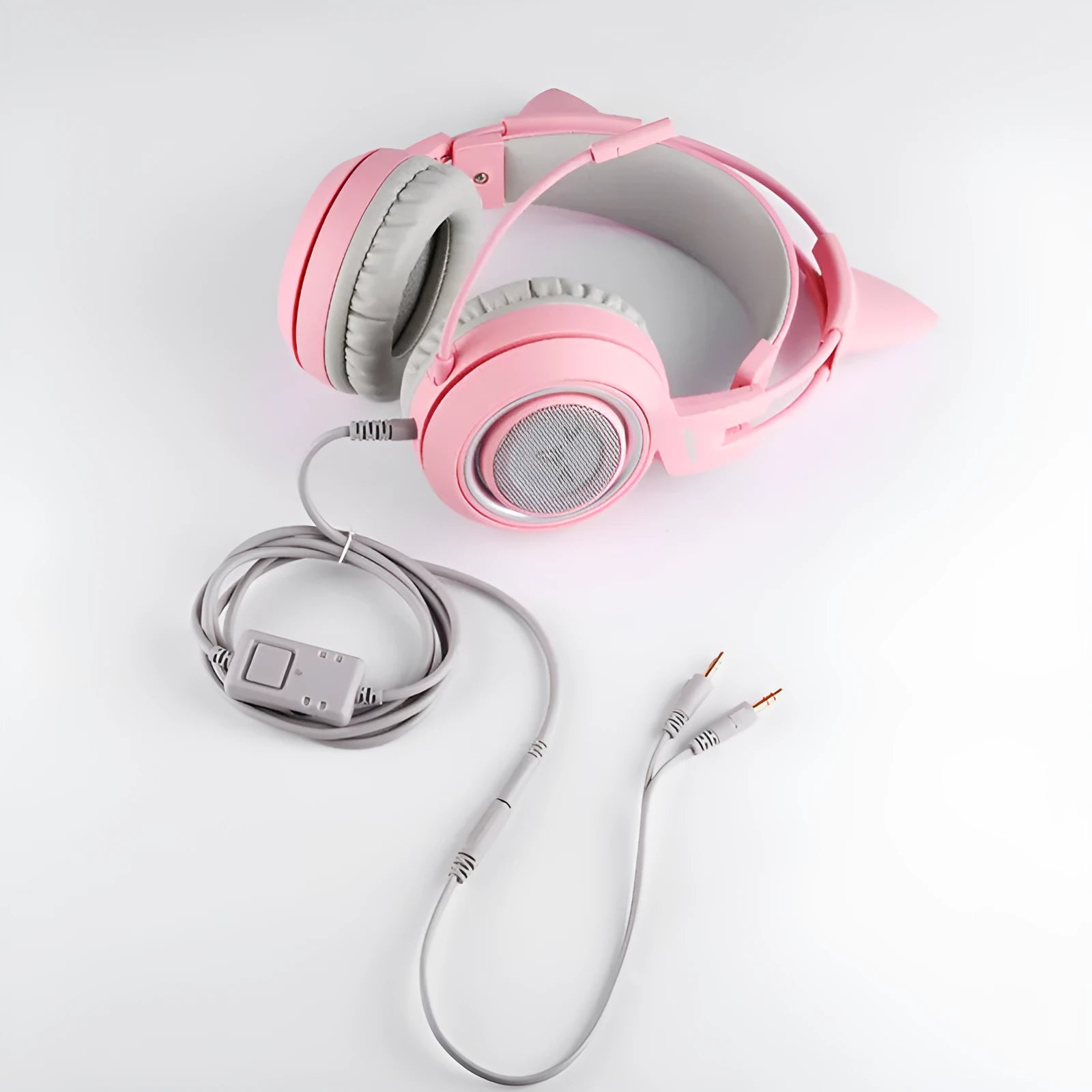 G951s pink cat ear gaming headset with adjustable headband and built-in microphone on white background