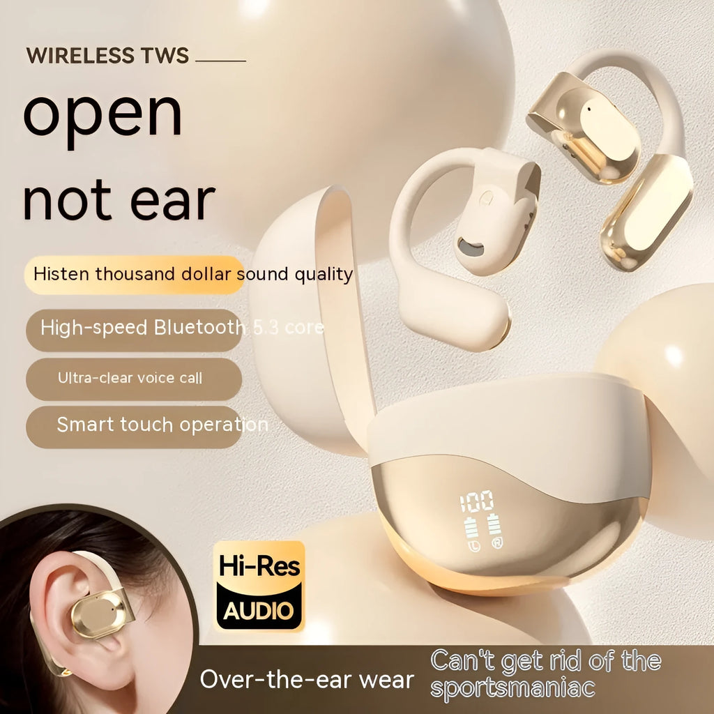 Wireless ear hook Bluetooth headset with bone conduction in M62 Black with digital display and breathing light