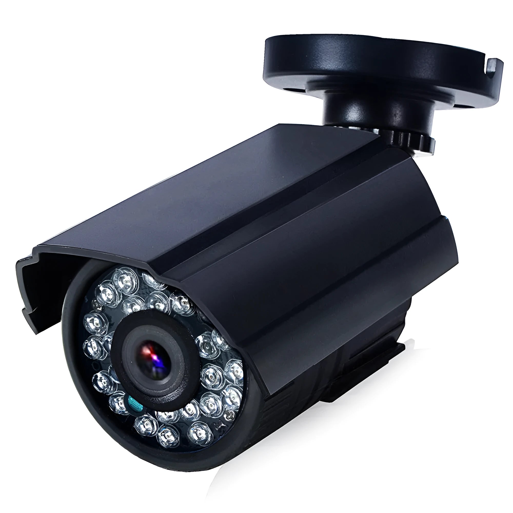 Black AHD HD waterproof surveillance camera with fixed lens and infrared LEDs for night vision.