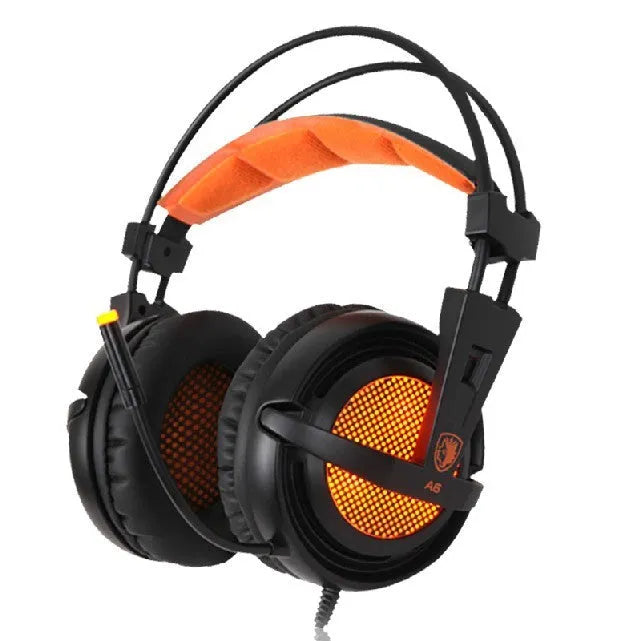 Black and white 7.1 USB gaming headset with LED lights on ear cups