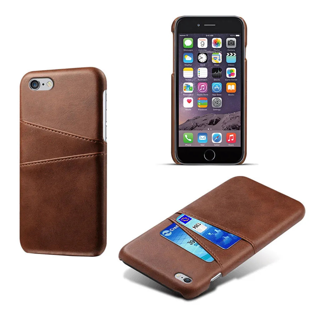 Non-Apple branded back cover phone case in black with crazy horse leather texture