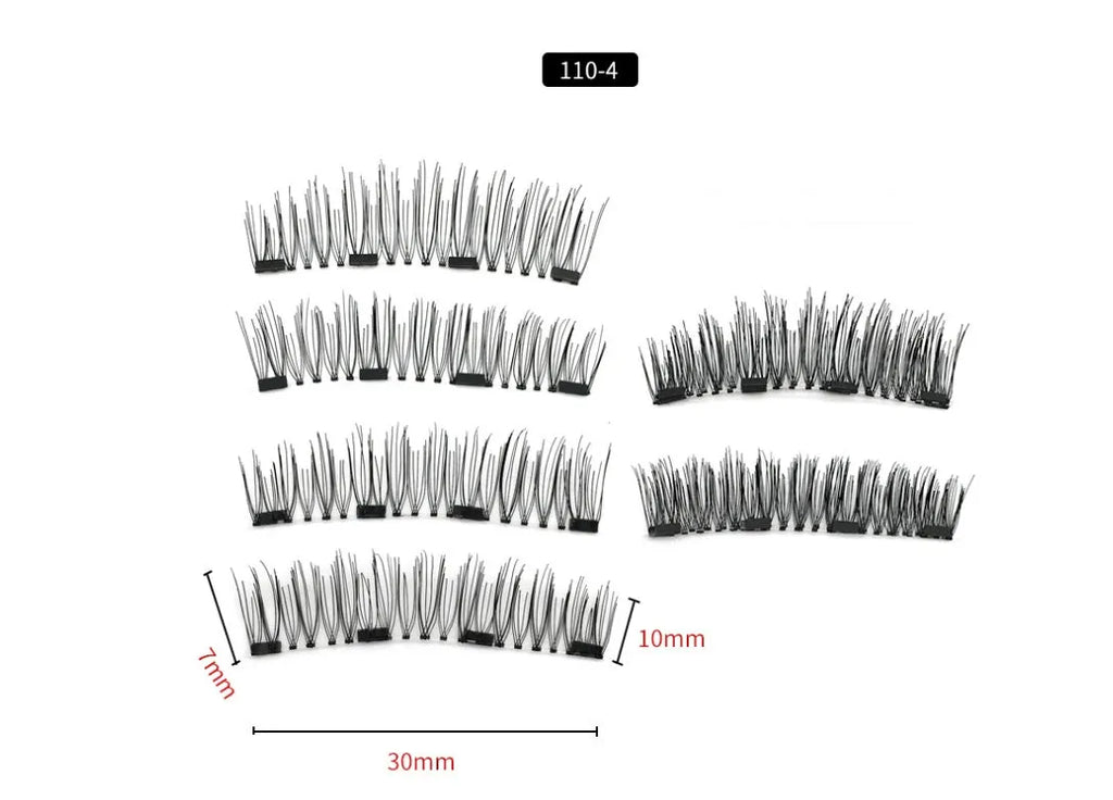 Four magnet false eyelashes in imported fibre, hand made, with optional rose gold or silver eyelash curler