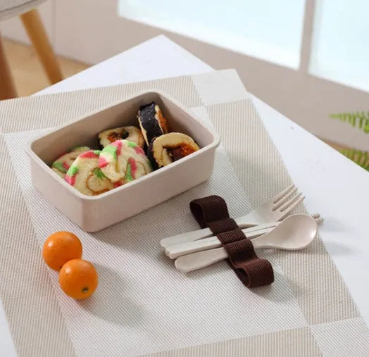 Bamboo fibre lunch box 600ml bento container in beige with lid