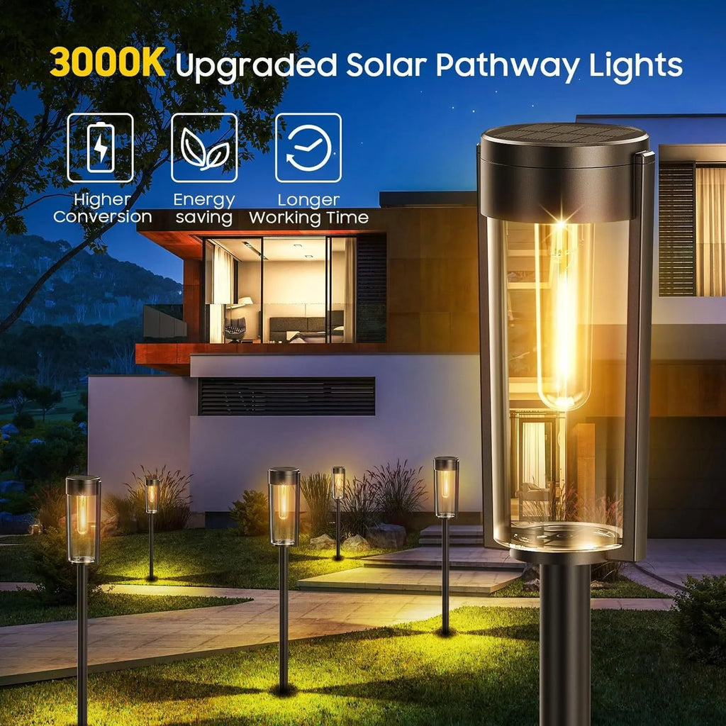 Solar tungsten wire lawn lamp in an outdoor courtyard, providing ground-level lighting