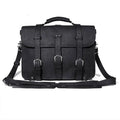 Crazy Horse leather tote bag in brown black, horizontal square shape, 42cm long