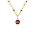 Women's round birthstone necklace on stainless steel ball bead chain, 38+5cm, shown in one of 24 colour options