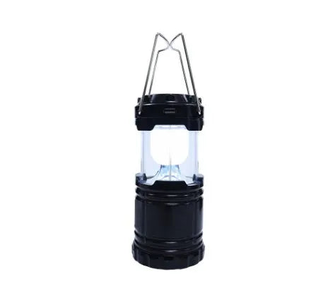 COB camping lamp LED lantern with hook, telescopic body, battery powered, in gold, black or silvery grey