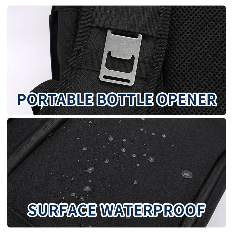 Blue double layer insulated waterproof picnic backpack with 22L capacity and ice pack compartment.