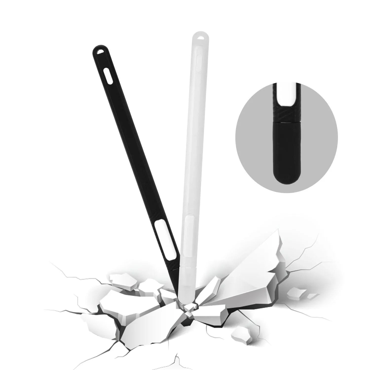 Silicone protective cover set for Apple Pencil 2 in peppermint green with storage case, showing non-slip grip design and magnetic charging compatibility