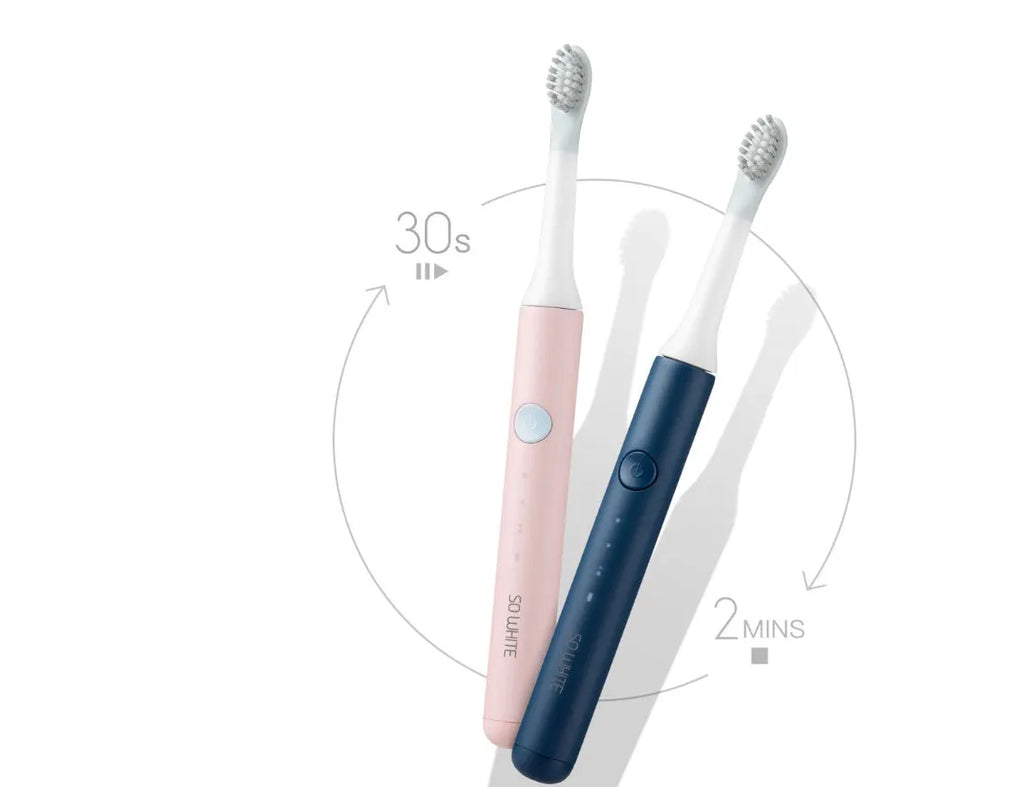 SOOCAS sonic electric toothbrush in blue or pink with round brush head
