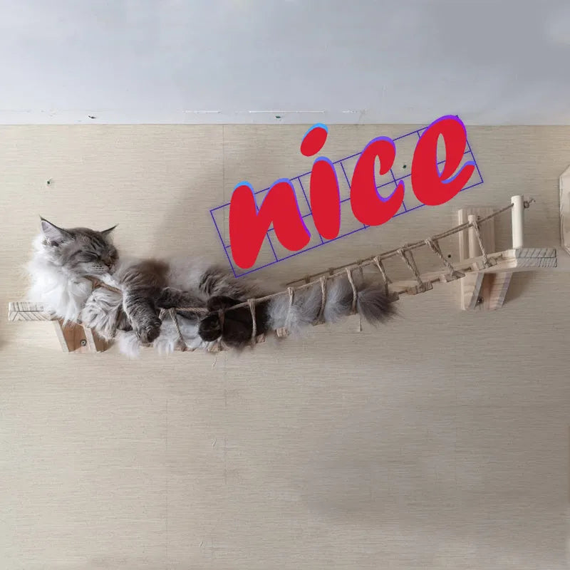 Wall-mounted cat furniture in pine and sisal, khaki colour, 90cm long including fixing bracket