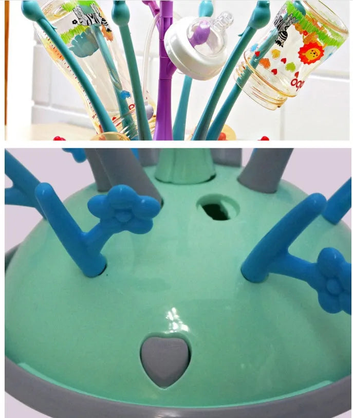 Portable baby bottle drying rack in green colour, 37x22cm, made from non-toxic PP material