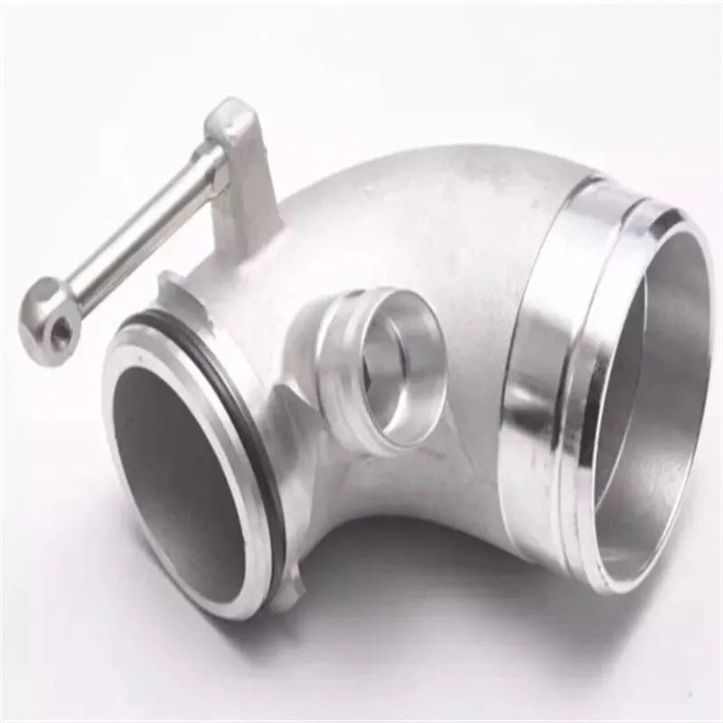 Aluminium alloy 90-degree turbocharger inlet elbow for lateral engine applications, colour as shown.