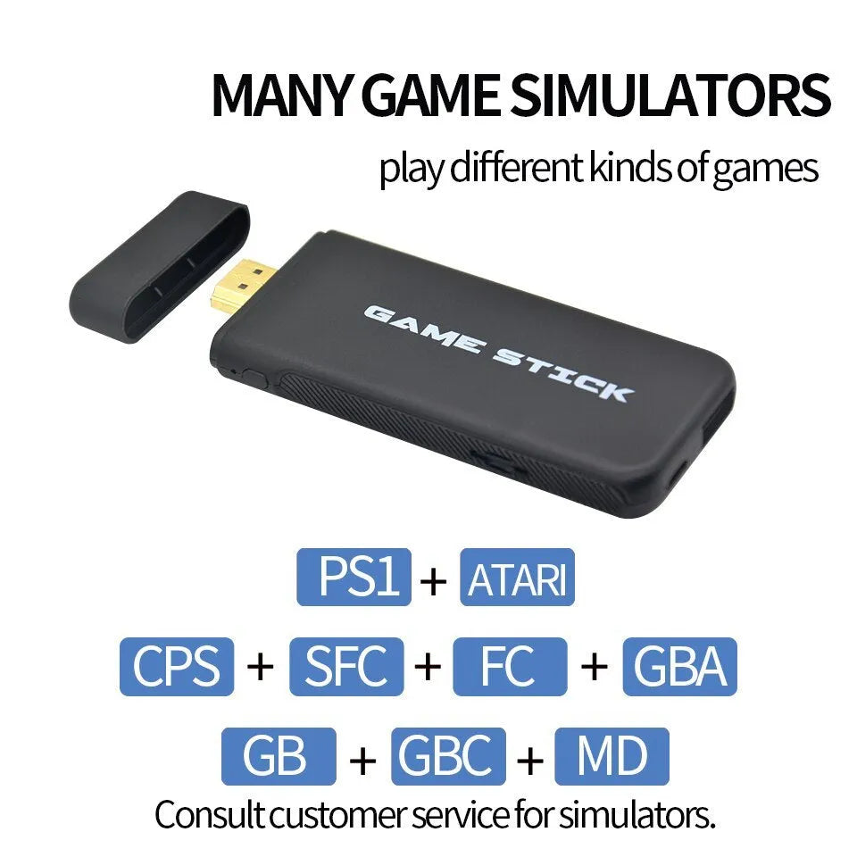 Y2HDMAX 2.4G wireless game console with two controllers and built-in TF card showing game selection screen