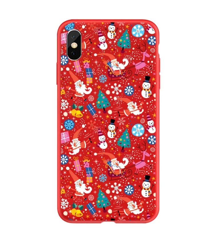 Christmas-themed painted back cover phone case for iPhone models 6 through XS Max showing festive holiday design
