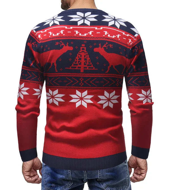 Christmas fawn sweater slim fit round neck mohair print design in black