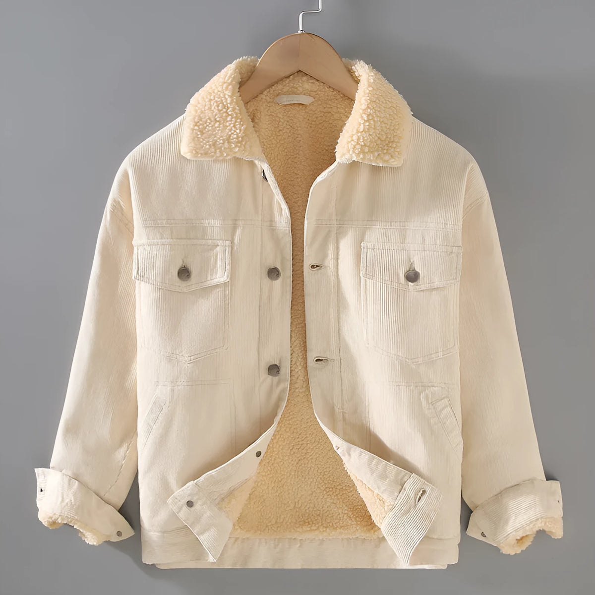 Men's corduroy workwear jacket with retro lapels, thickened cotton-padded, imitation lamb wool, in five colours