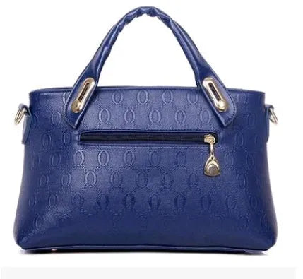 New Korean fashion embossed PU four-piece ladies bag set with three bags in black, blue, and pink
