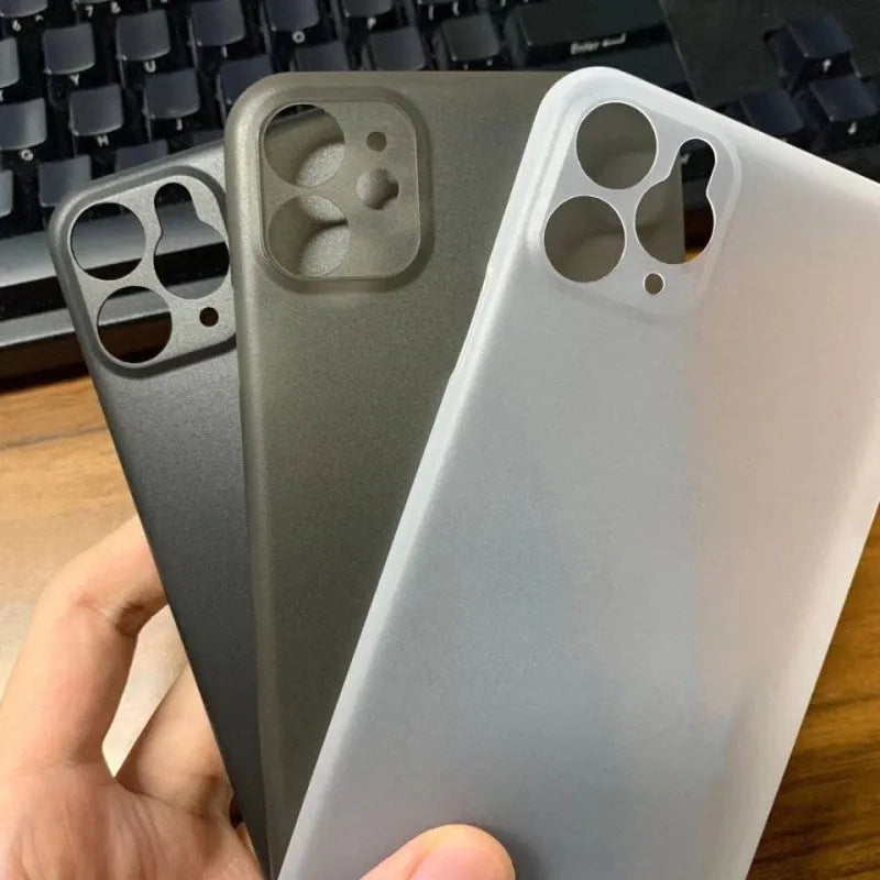 Ultra-thin frosted PP phone case for iPhone in black and white with solid colour back cover