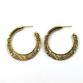 C-shaped alloy earrings with vintage engraving pattern in bronze and silver colours