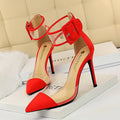Transparent high heels with ankle strap in apricot colour, clear PU upper, rubber sole, size range 34 to 43