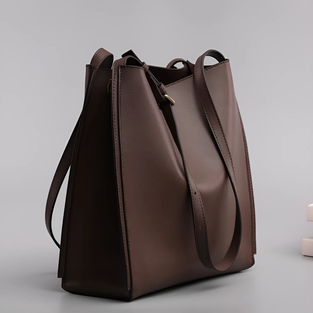 New genuine leather large capacity bucket handbag for women, soft cowhide, brown and black options