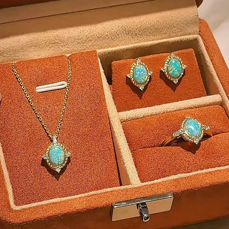925 silver oval opal necklace pendant with electroplated finish on regular chain