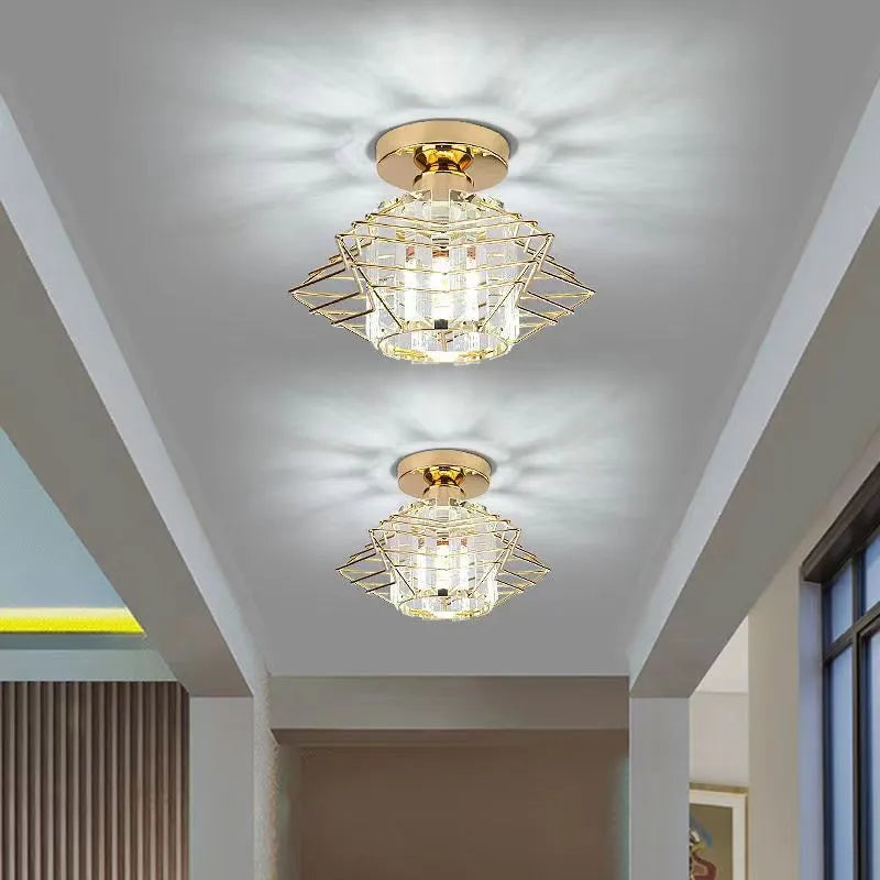 European modern crystal ceiling lamp in black and gold finishes for living room and bedroom