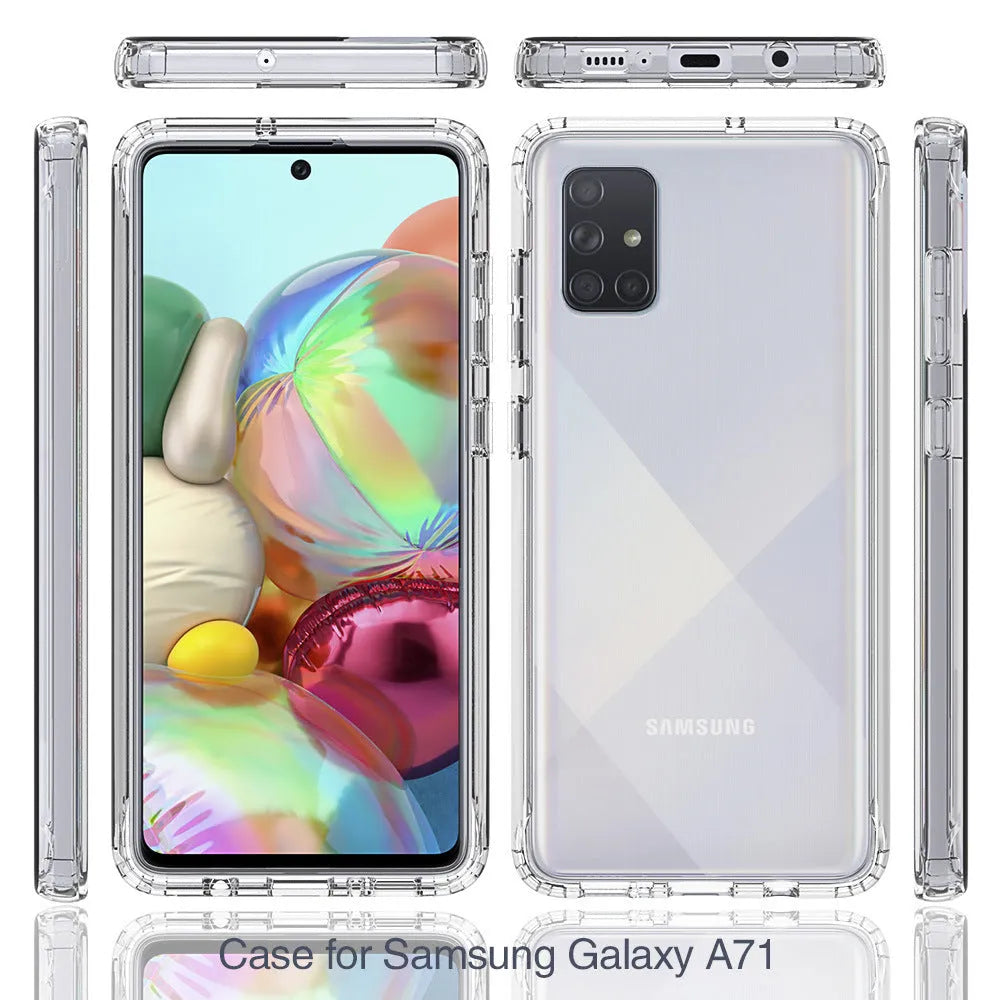 Transparent Samsung phone case showing clear back cover with bumper edges on compatible Galaxy device
