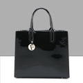 Three soft patent leather handbags in solid colours for women, shoulder and crossbody style with zipper closure