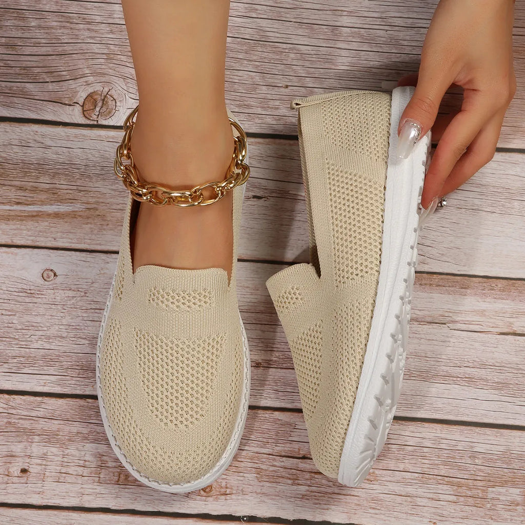 Women's mesh slip on loafers with round toe and flat heel in white colour option