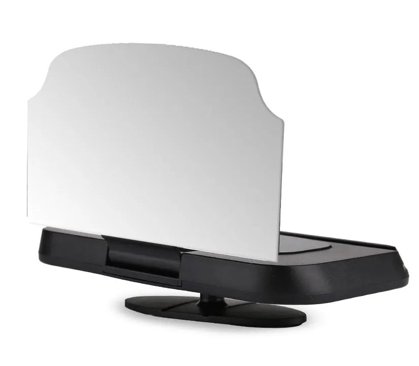 Black mobile navigation bracket with hard tempered glass Head-Up display and suction cup magnet mount on car dashboard