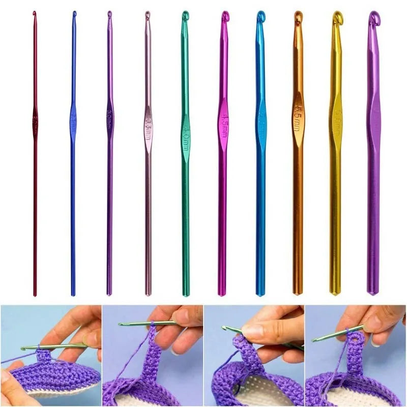 Stainless steel crochet hook set with 24 sizes from 0.6mm to 8.0mm, single colour, for wool crochet and knitting