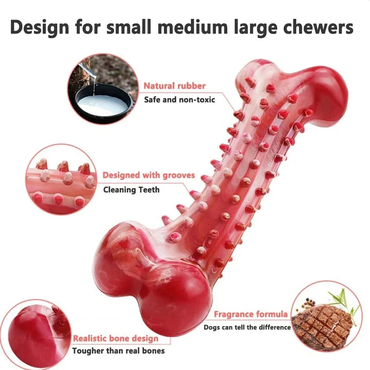 Red natural rubber dog chew toy with raised nodules for aggressive chewers