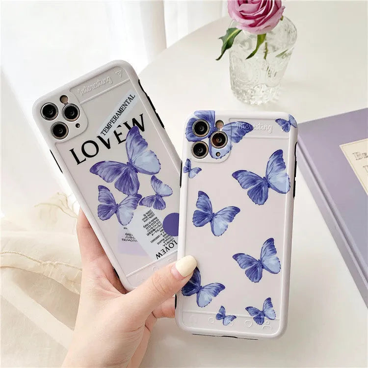 Purple butterfly phone case cover in IMD soft shell material for iPhone