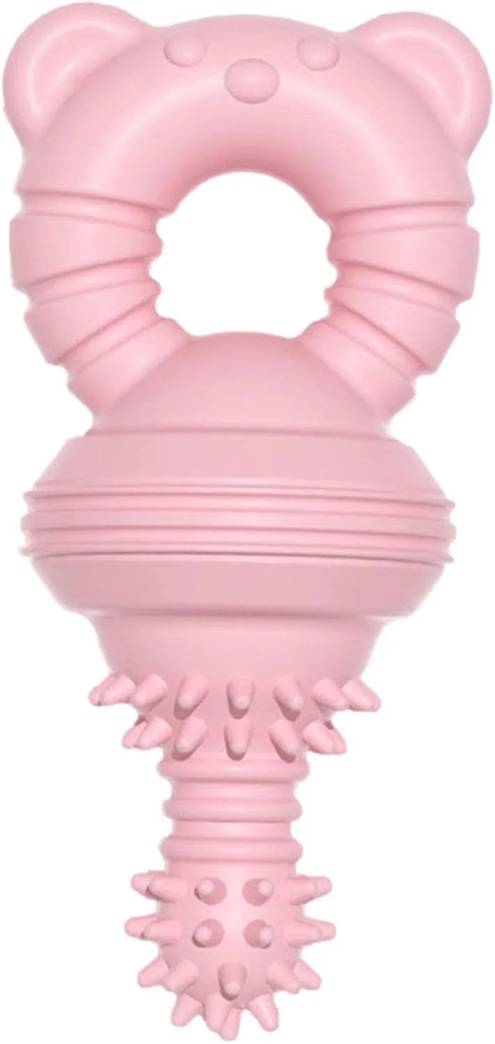 Blue rubber dog chew toy shaped like a molar with textured surface for teeth cleaning.