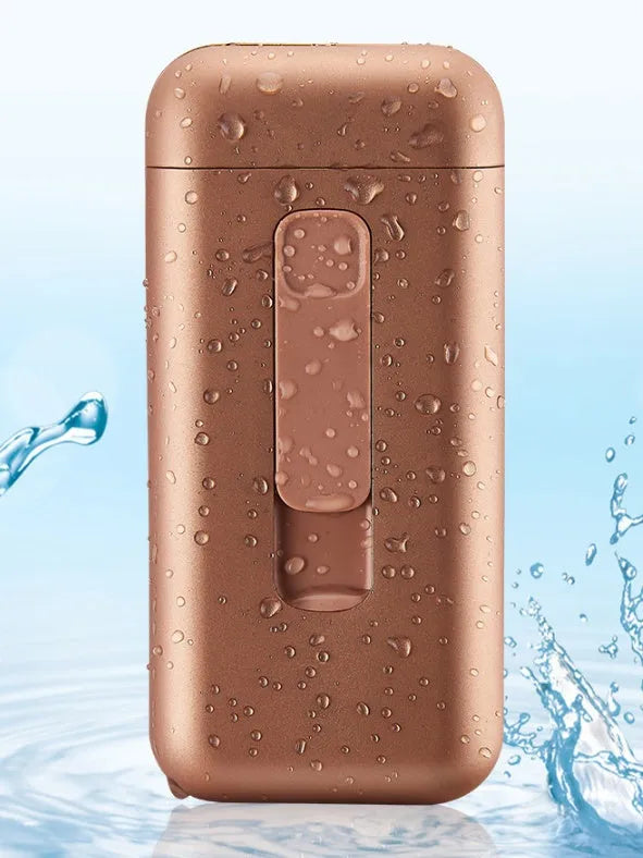 Plastic cigarette lighter in golden colour with compact body and flame, 118x55x25mm box