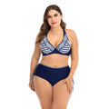 Plus size striped bikini in dark blue with high elasticity quick-dry fabric for women sizes L to 4XL