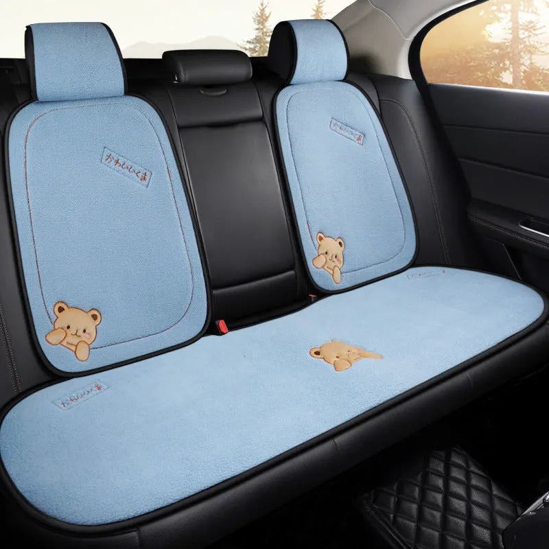 Car cushion winter plush three-piece set with square cushion and lumbar support pillow