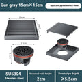 304 stainless steel courtyard floor drain with gun grey finish and 15x15cm square grille