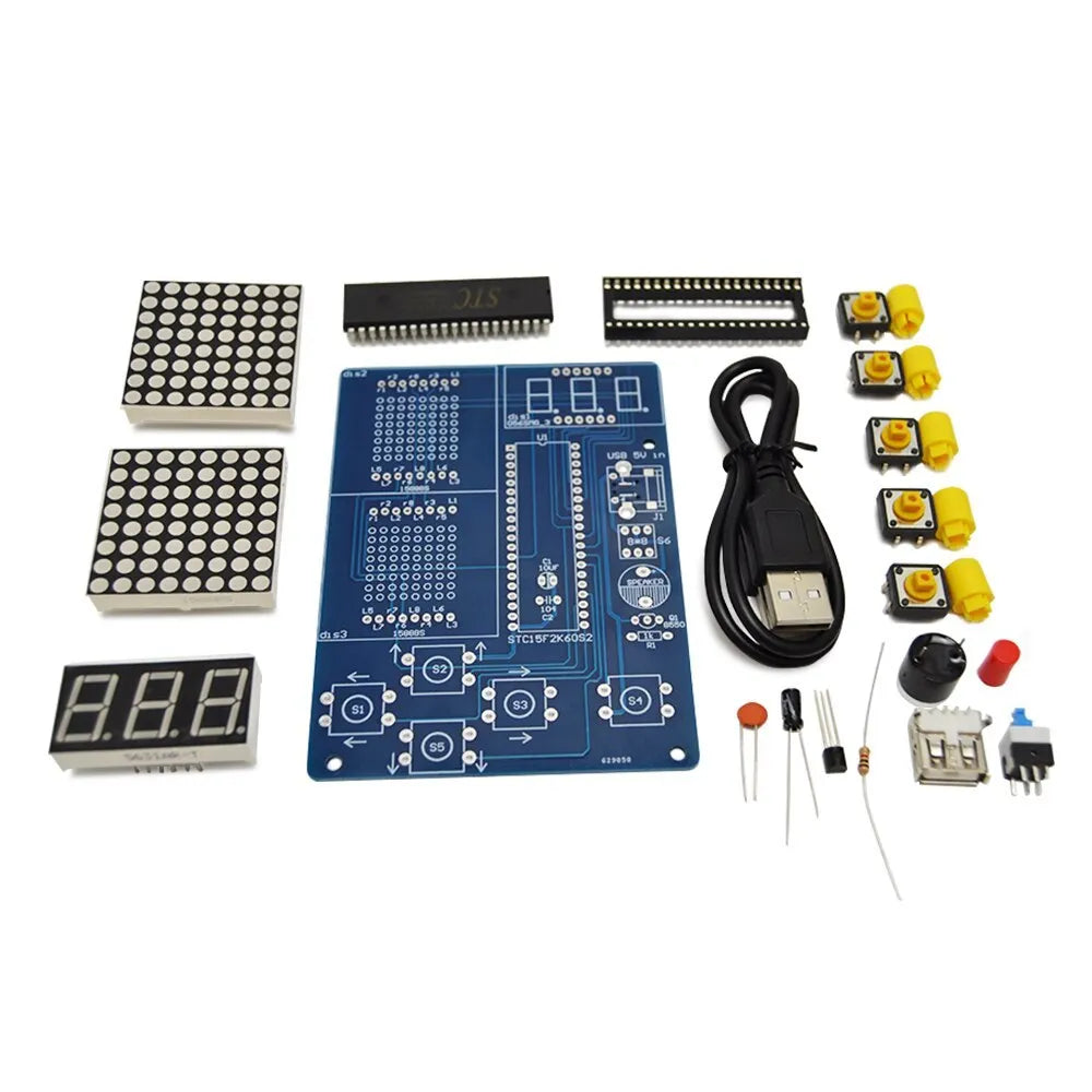 Single-chip computer game set DIY unwelded kit with shell and four games