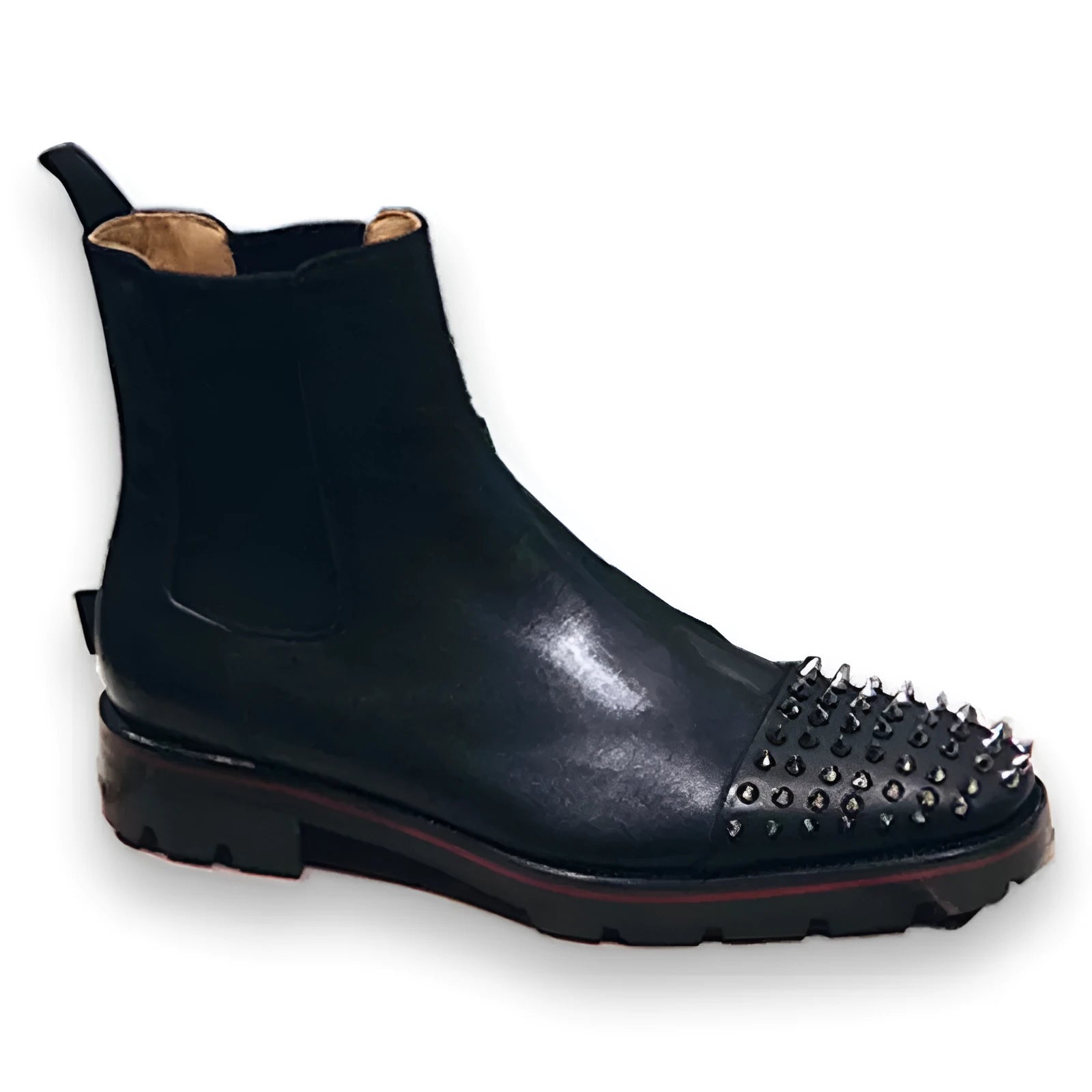 Men's black high-top leather business casual shoes with a cowhide upper and leather sole.
