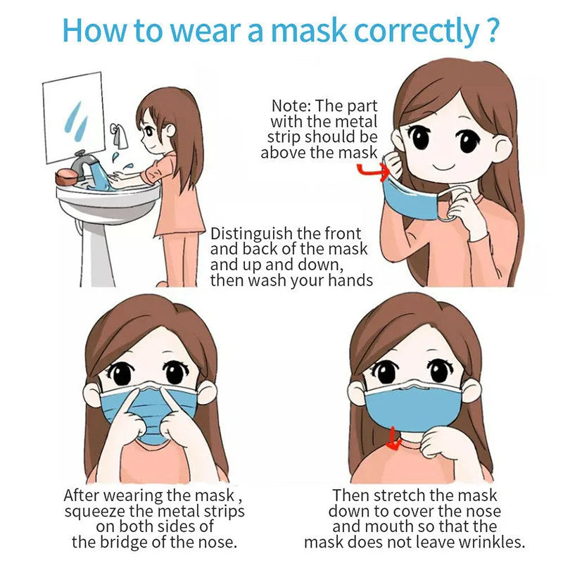 Disposable 3-ply blue medical surgical face mask with ear loops, non-woven material