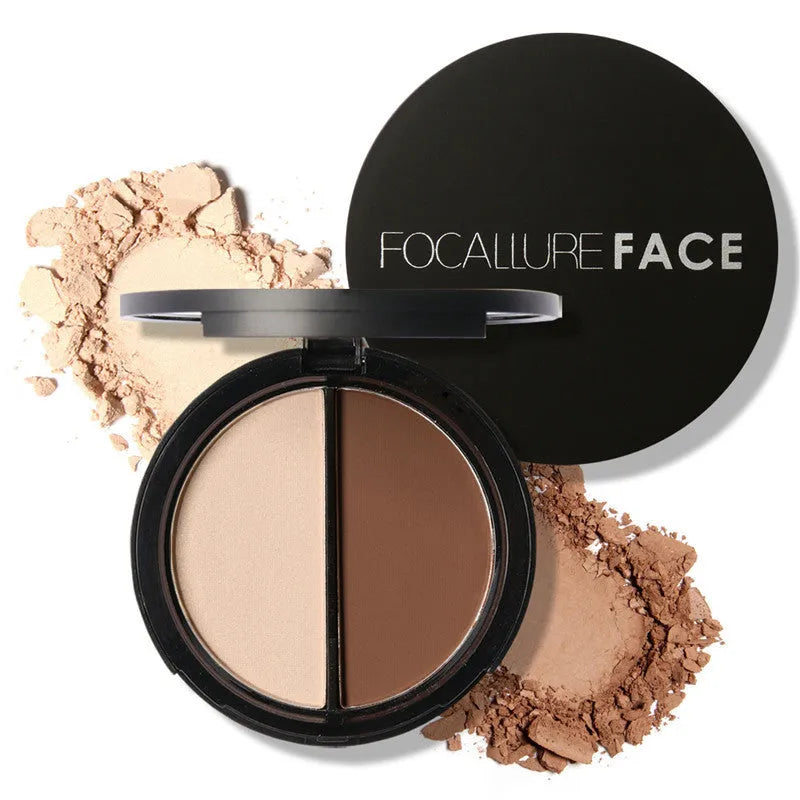 Bronzer and highlighter palette, 18 x 75 mm compact powder makeup in colour options 1, 2, and 3