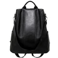 Women's solid colour large capacity PU leather backpack with zipper, black, 31x15x32cm