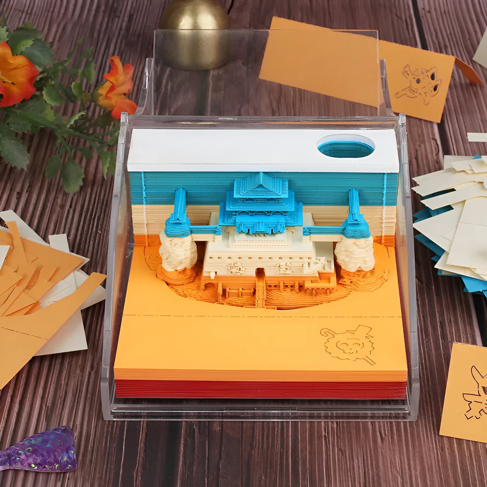 One Piece architectural sticky notes notepad showing 80mm x 45mm craft paper sheets with hand-tear design.