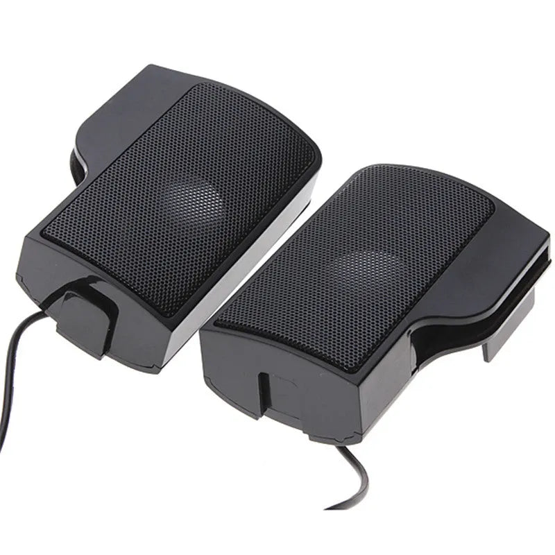 Black clip-on mini USB desktop speaker, 18 x 6.5 x 2.4cm, for laptop and monitor use with gift box
