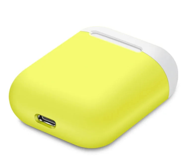 Silicone protective cover for Apple AirPods charging case in a split style design, shown in a selection of colours.