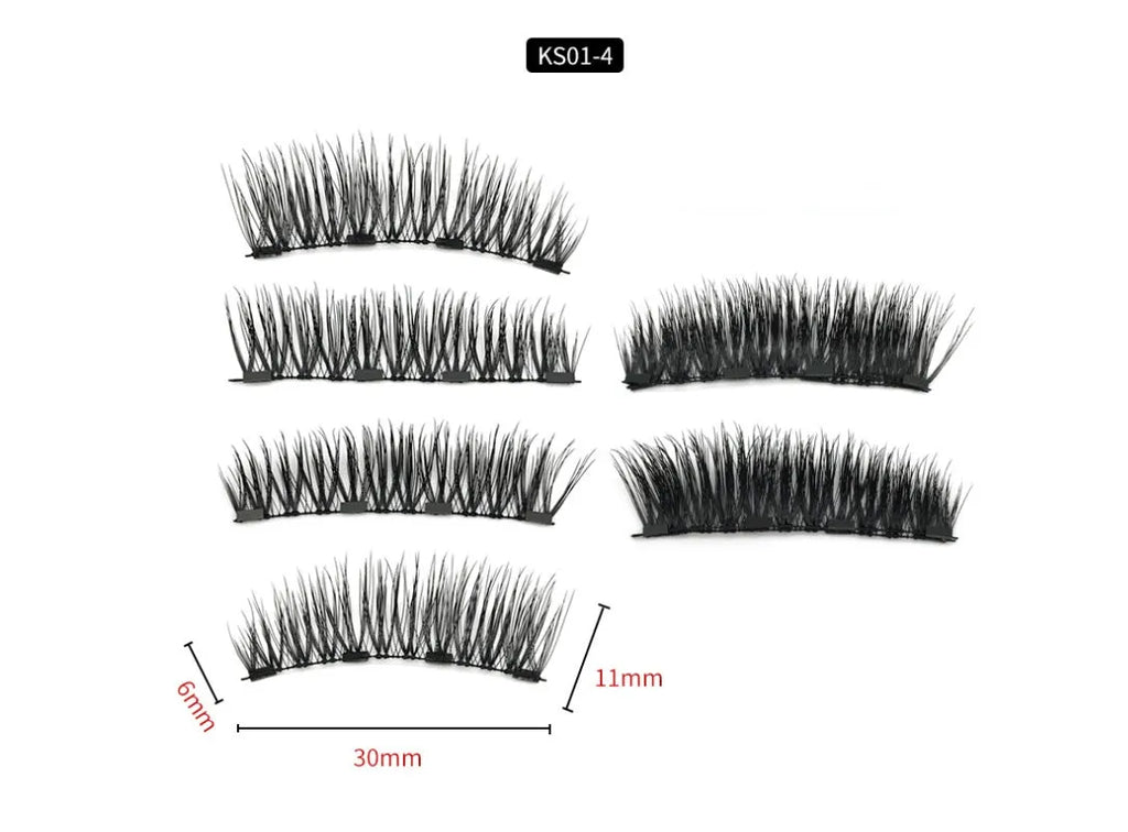 Four magnet false eyelashes in imported fibre, hand made, with optional rose gold or silver eyelash curler
